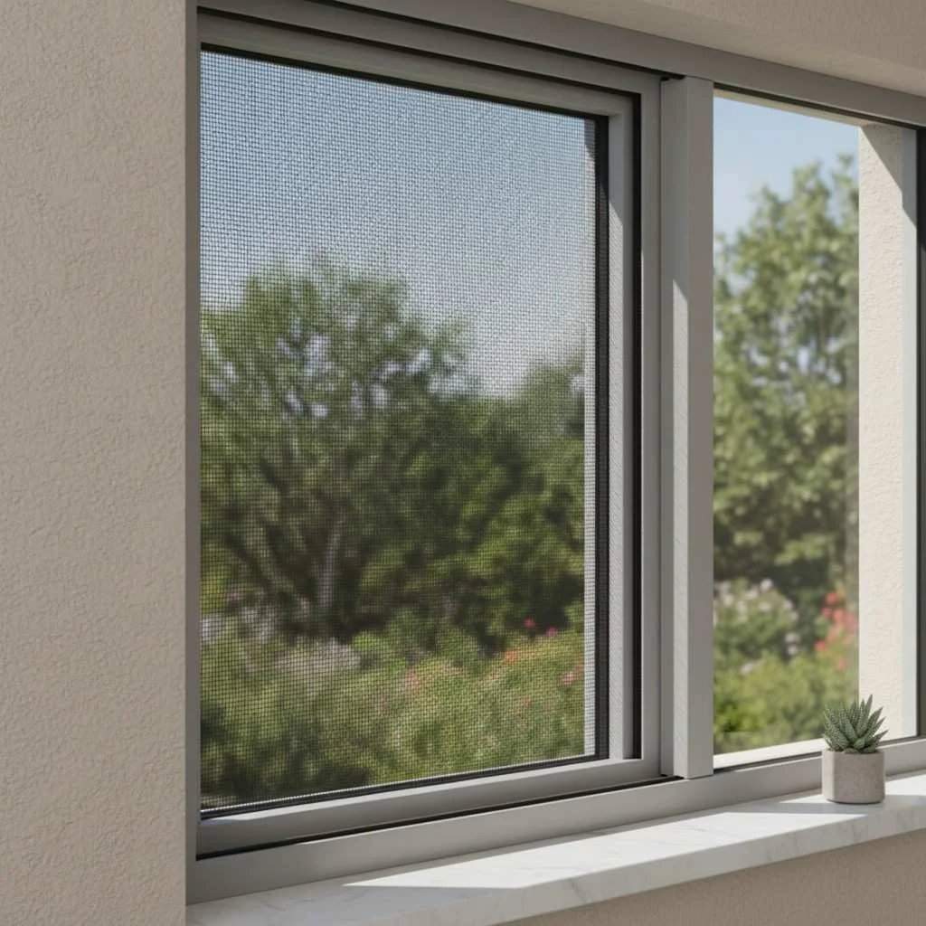Pleated mosquito net door fitted to a bedroom balcony opening